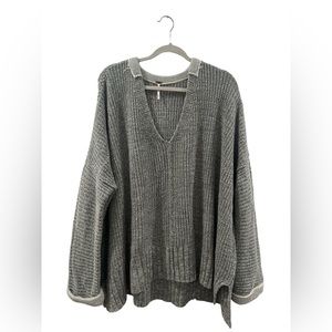 Free People Take Me Over V-Neck Pullover Oversized Sweater Grey XS/S